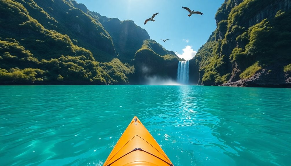 paddling through clear waters