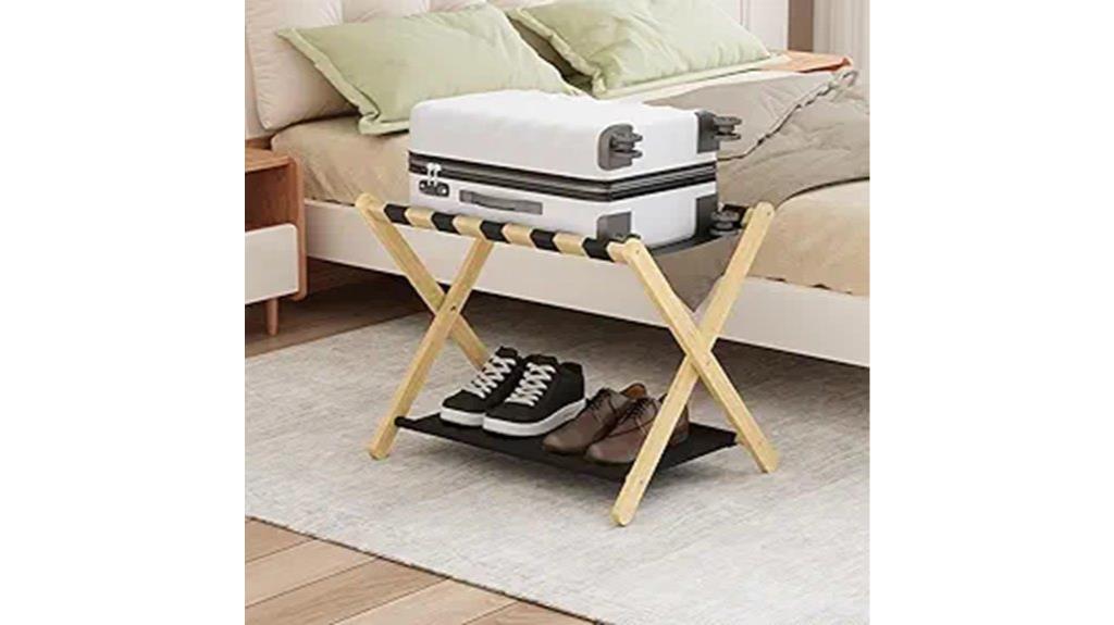 bamboo luggage rack with storage
