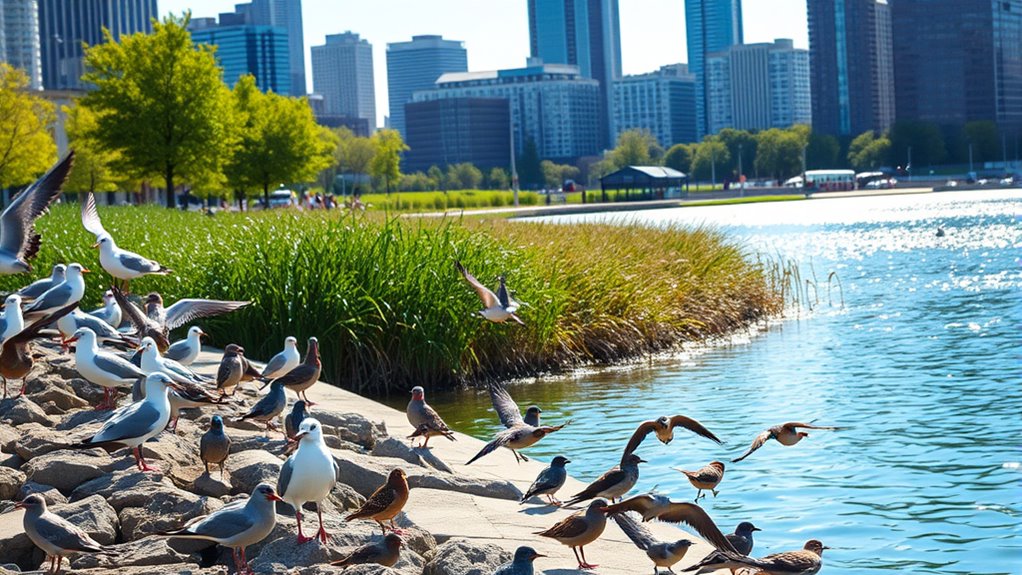 birdwatching at lakefront trail