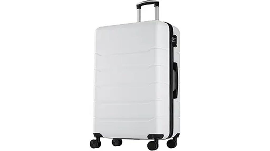 cream white hard shell luggage