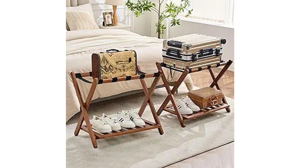 set of two walnut luggage racks