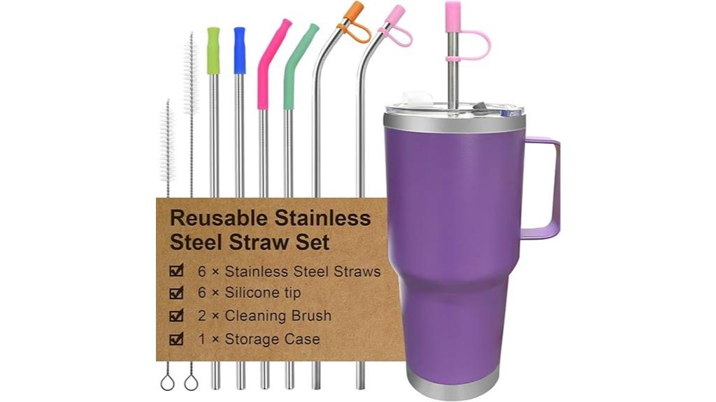 six stainless steel straws