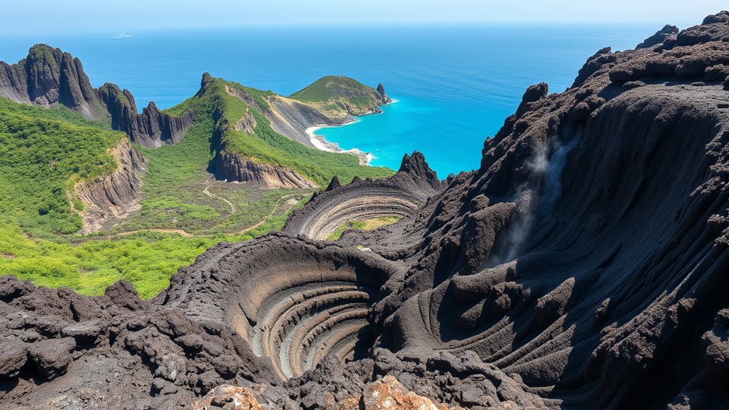 volcanic terrain with lava tubes