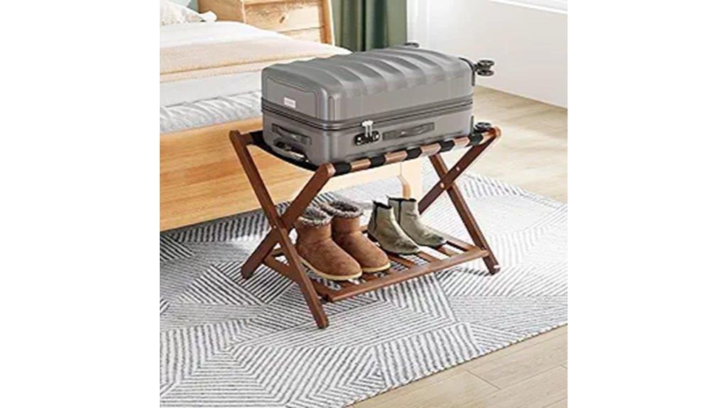 walnut bamboo luggage stand