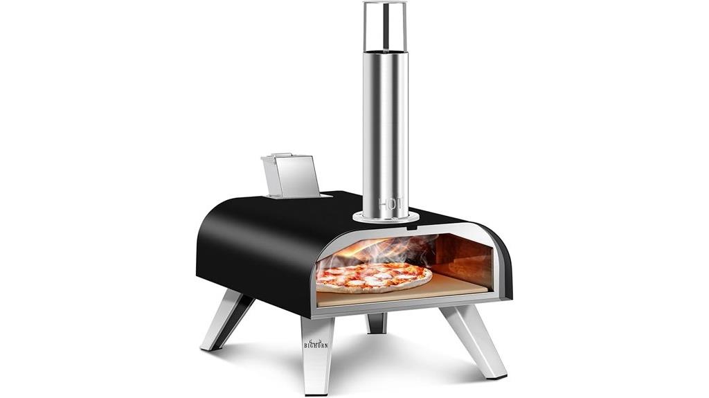 black pellet fired pizza oven