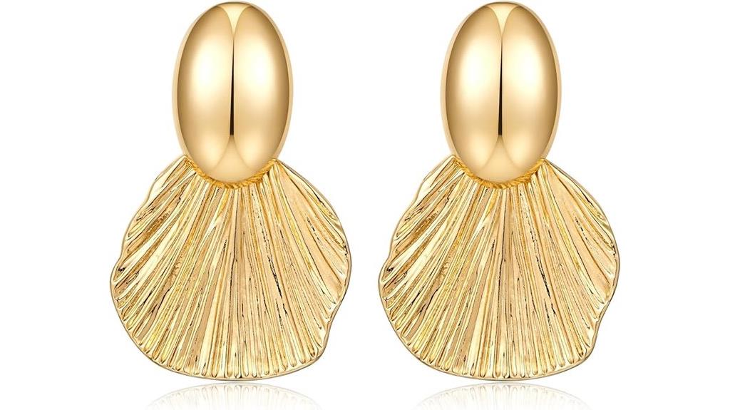 gold fan dangle earrings