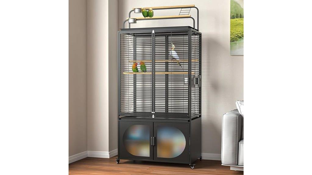 large bird cage with storage