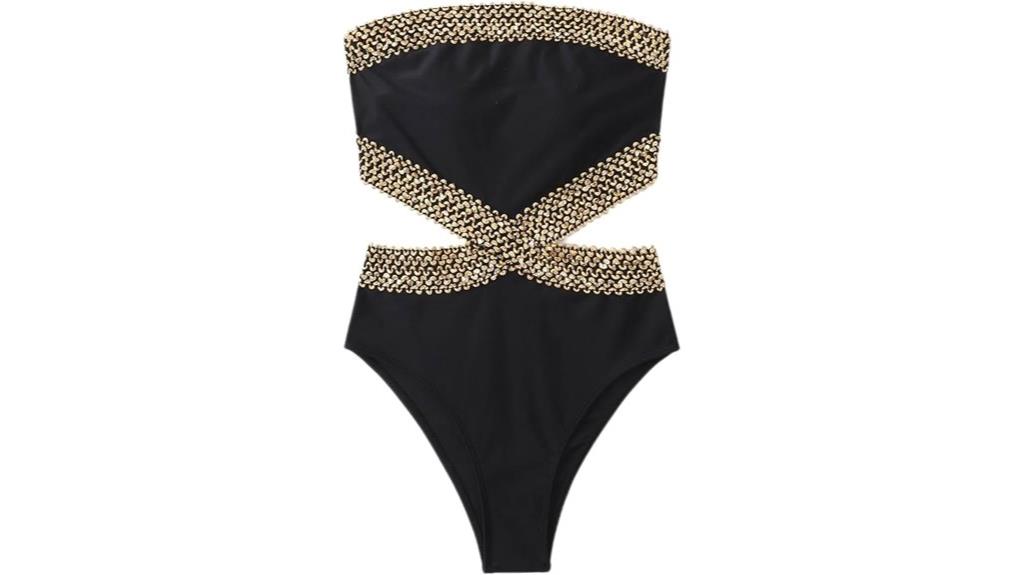 strapless stitch detail swimsuit