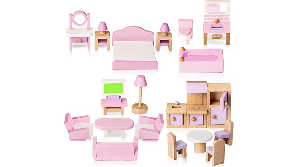 wooden dollhouse furniture set