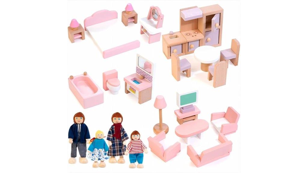 wooden dollhouse with accessories